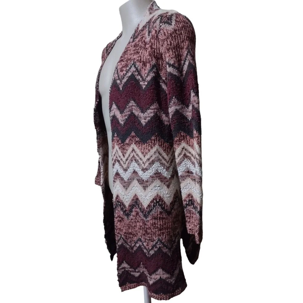 Hannah Cardigan Women's XL Open Front Long‎ Duster Colorful Sweater Side Slits